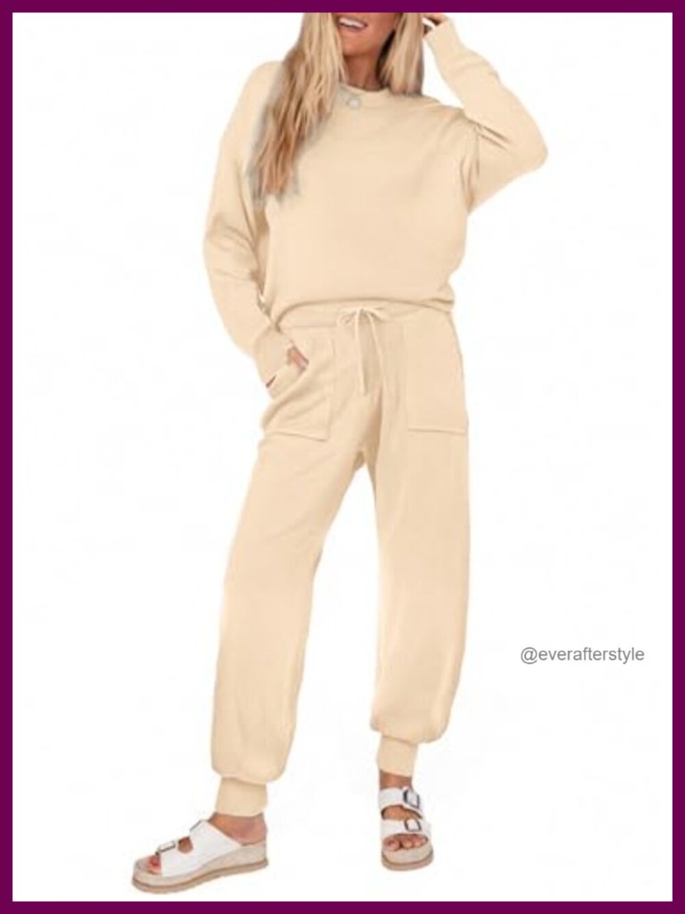 Two Piece Lounge Set Long Sleeve Knit Sweatsuit Jogger Pants Pockets